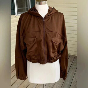 BDG Urban Outfitters Raina Brown Cropped Jacket Hooded XL *no drawstring